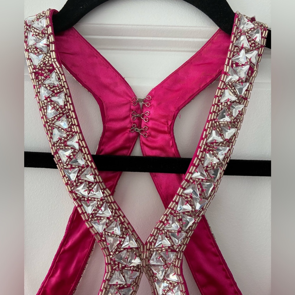Jovani Size 0 Rhinestone Beaded Hot Pink Short Racerback Style Dress - Picture 4 of 9